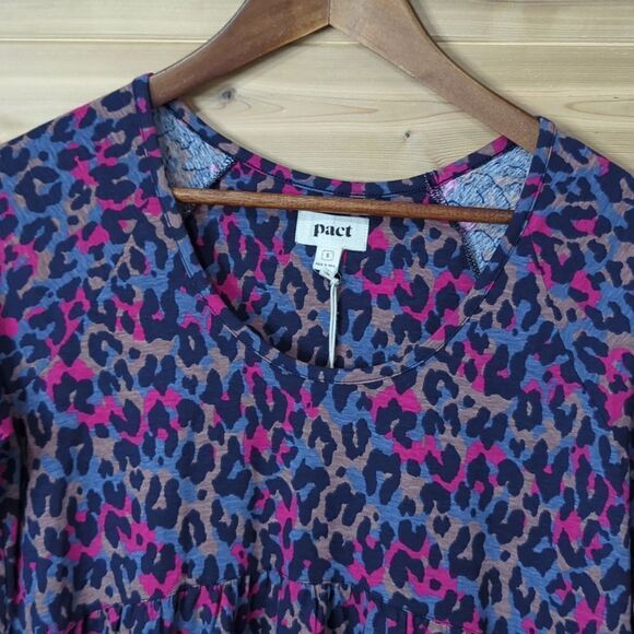 Pact Dress Womens Small Purple Revive Flutter Sleeve Dress Leopard NWT - Picture 2 of 11